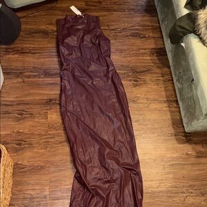 NAKED WARDROBELiquid Faux Suede All Faux Love Maxi Dress In Dark Plum